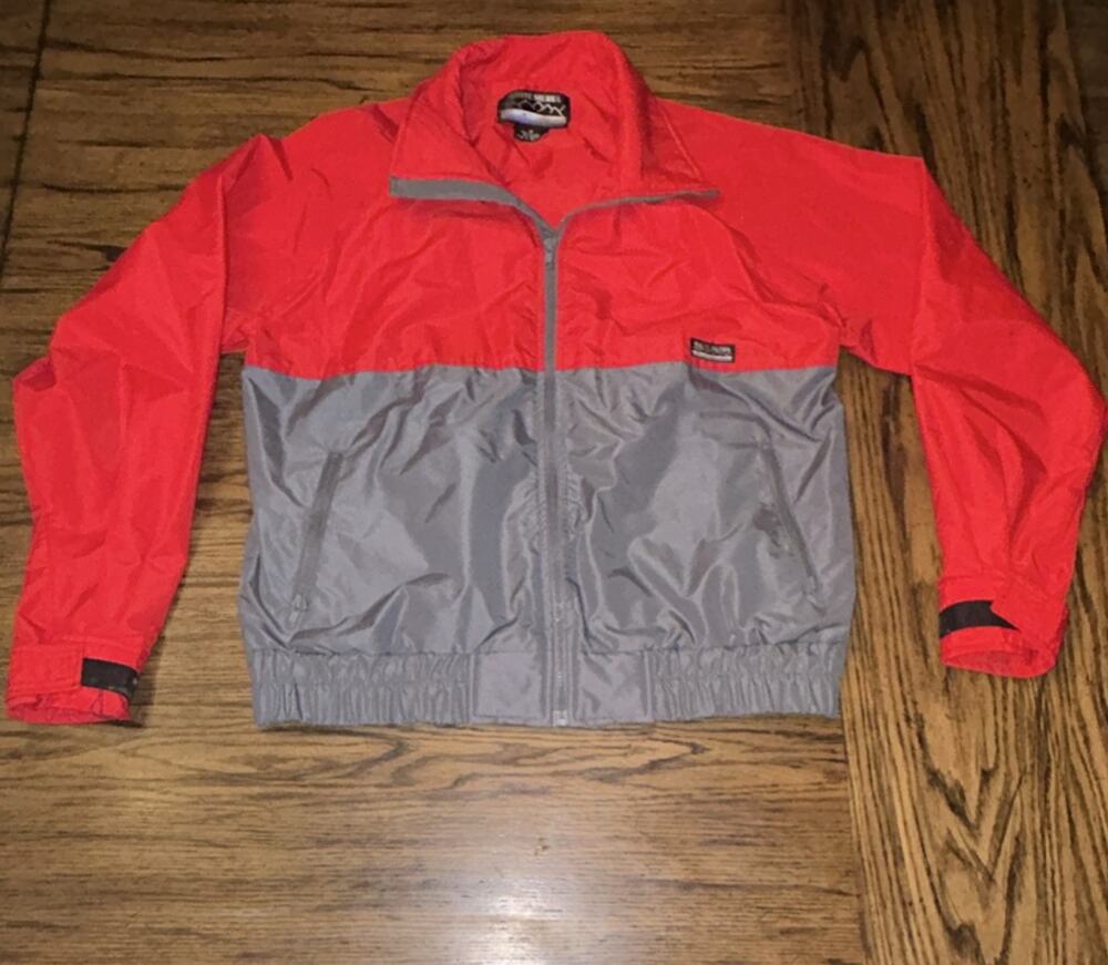 White Sierra Red Gray Colorblock Windbreaker Stand-Up Collar Jacket Men's M